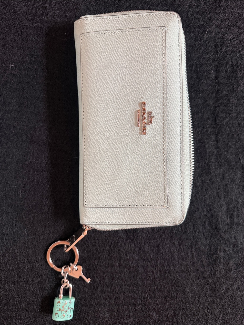 Coach Mint Green Zip-Around Card & Key Holder with Rose Gold Hardware